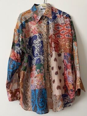 Zimmermann Silk Patchwork Blouse – Multicolor Paisley Floral (NWOT, Size 1